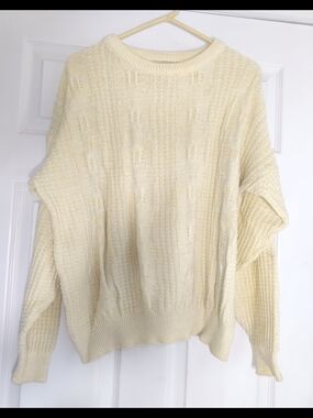 Vintage Butter Yellow Cable-Textured Crewneck Sweater